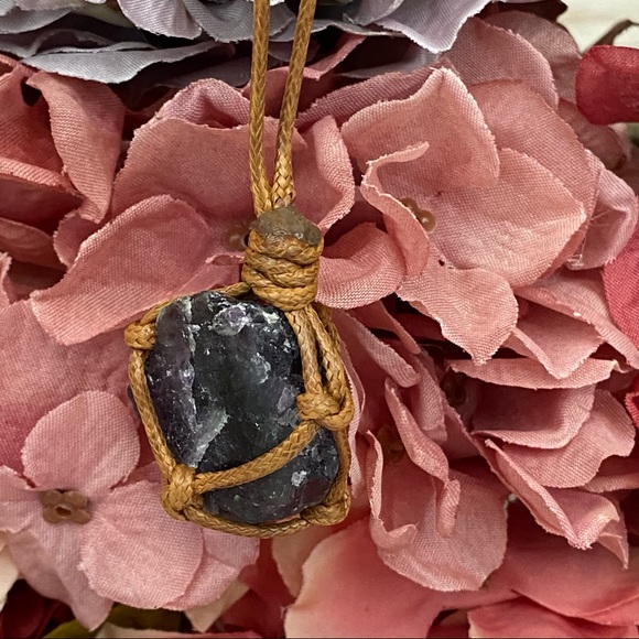 Caged Raw Purple Amethyst Quartz Necklace - Picture 7 of 11